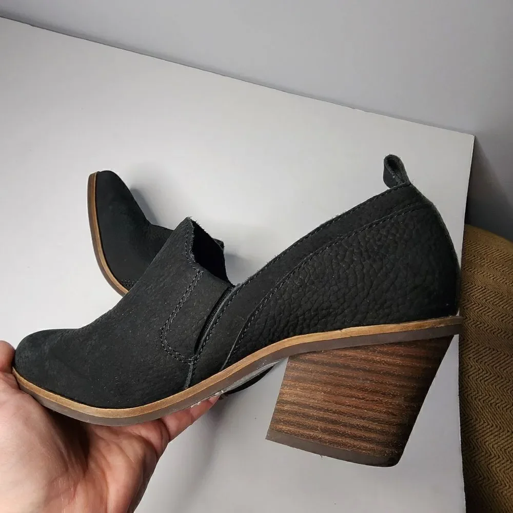 Lucky Brand Women's Vennia Boot Size 6.5 Block Heel Black Suede Pull On Shootie